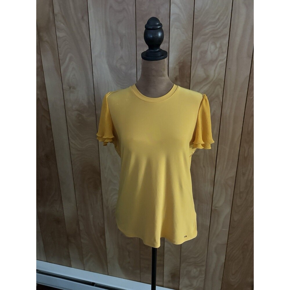 Tommy Hilfiger Women’s Yellow Flutter Sleeve Blouse Flawed Size Small S